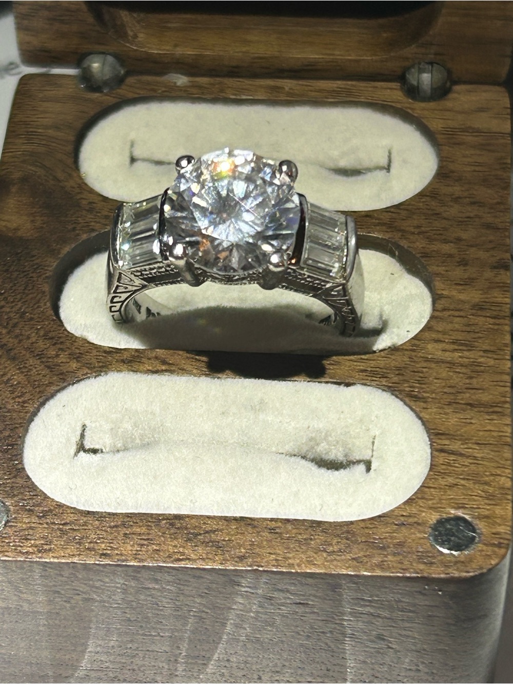 Large Lab Diamonds in vintage 925 silver ring